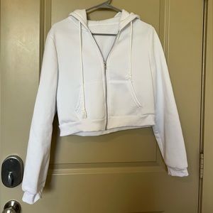 White cropped zip up hoodie